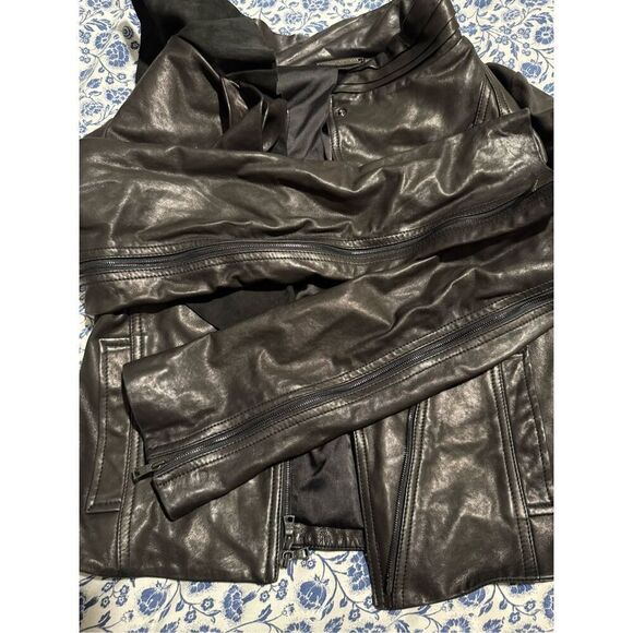 Diane Von Furstenburg 100% Leather Ruffle moto jacket 10 - Picture 11 of 13
